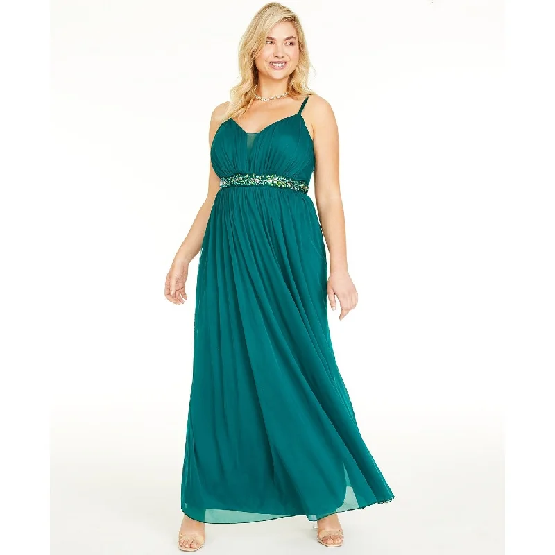 Advanced Customization Teeze Me Women's Trendy Plus Size Rhinestone-Trim Gown Green Size 20