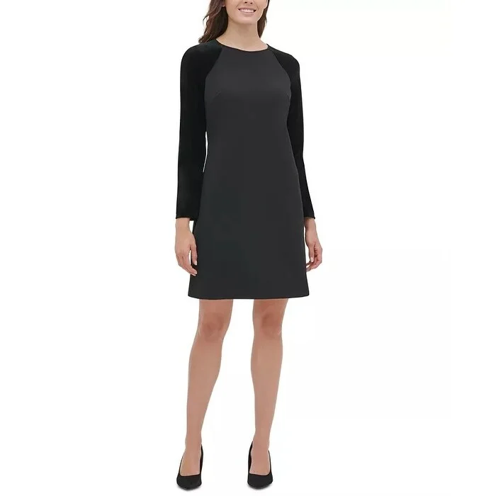 Elegant Temperament Tommy Hilfiger Women's Velvet-Sleeve A-Line Dress Black Size 10