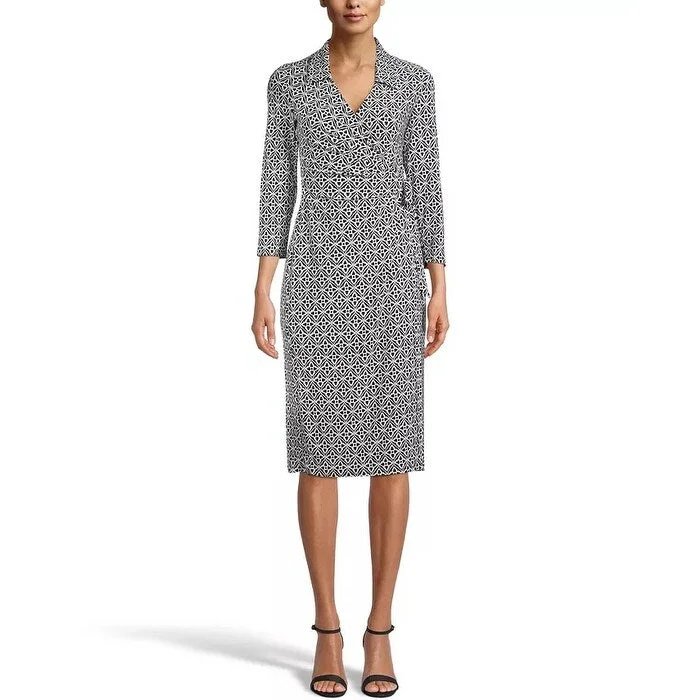 British Style Anne Klein Women's Collared Signature Wrap Dress Black Size 12