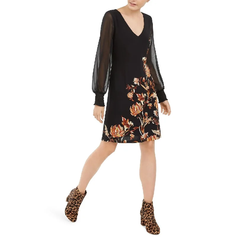 High-end Sense INC International Concepts Women's Floral-Print Statement-Sleeve Dress Black Size Large