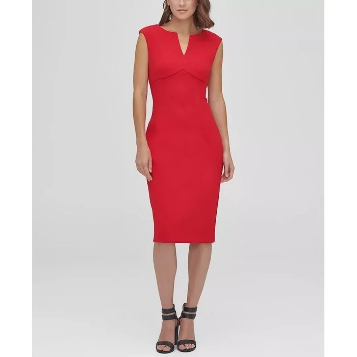 Fashion And Simplicity DKNY Women's Notch Neck Compression Sheath Dress Red Size 6