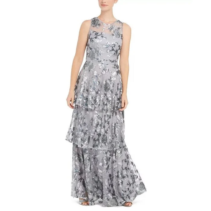 Sports And Leisure Calvin Klein Women's Embellished Tiered Gown Gray Size 14