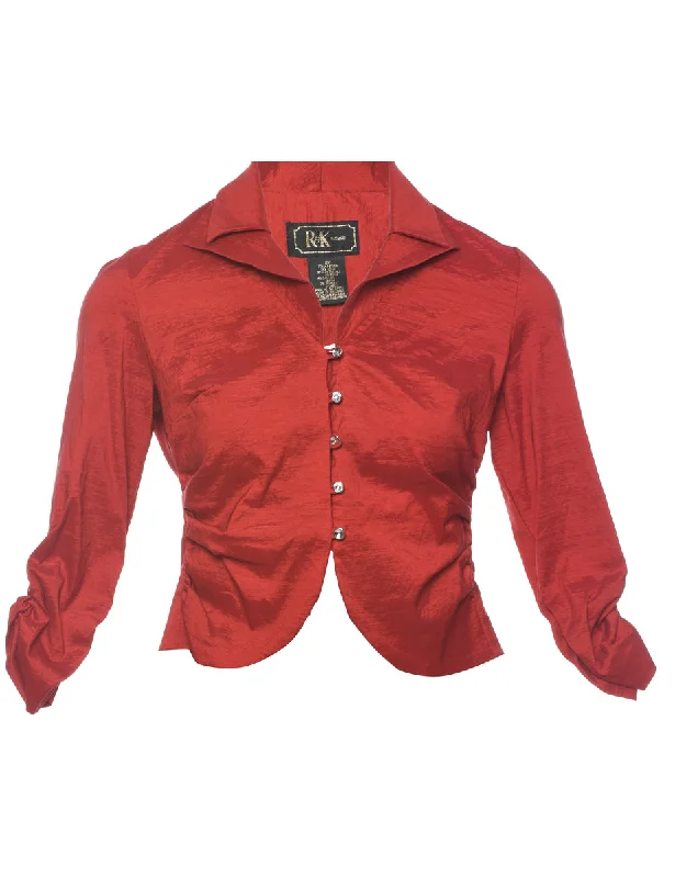 Knitted Design Cropped Red Jacket - M