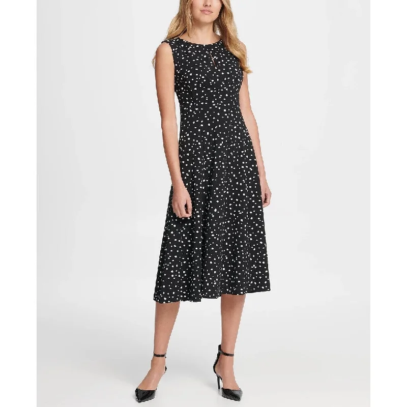 Fashionable And Versatile DKNY Women's Dot Print Pleated Empire Waist Midi Fit & Flare Dress Gray Size 14 Fashionable And Versatile DKNY Women's Dot Print Pleated Empire Waist Midi Fit & Flare Dress Gray Size 14