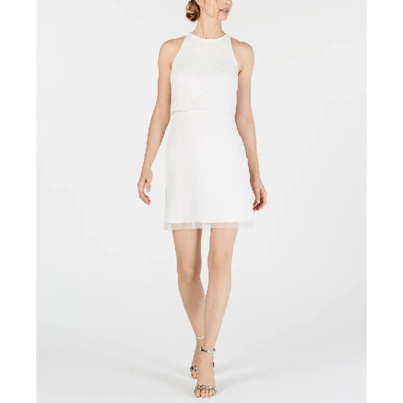 Trendy And Casual Adrianna Papell Women's Embellished Blouson Sheath Dress White Size 12
