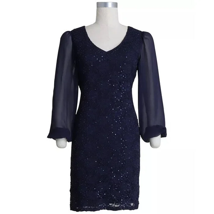 Fashion Must-have Connected Women's Plus Sequinned Lace Sheath Dress Navy Size 18W