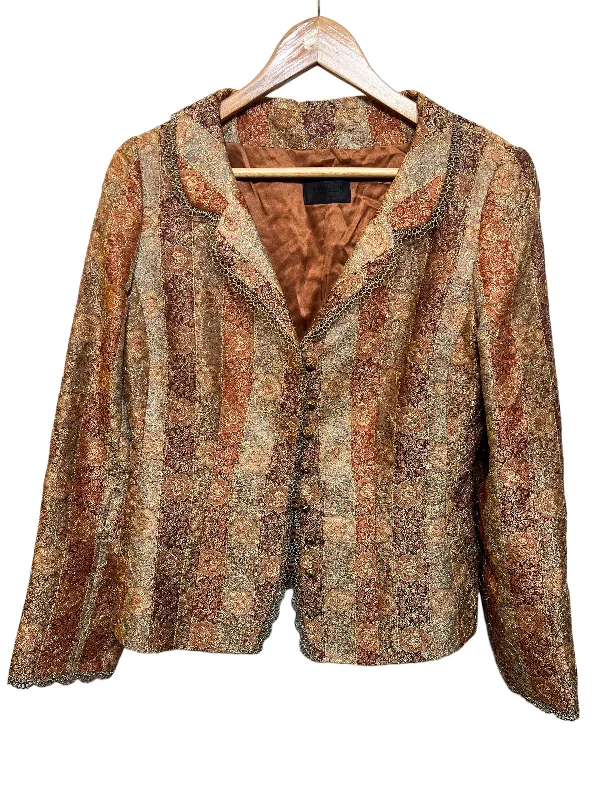 Printed pattern Caroline Charles Studio Women’s Gold Bronze Blazer (Size XL)