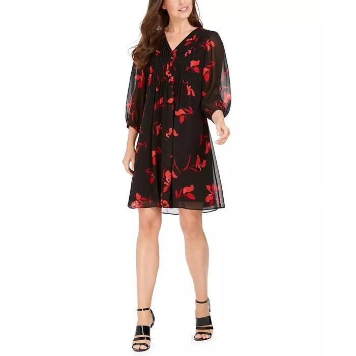 Warm Atmosphere Calvin Klein Women's Pleated Chiffon Dress Red Size 4 P - 4 Petite