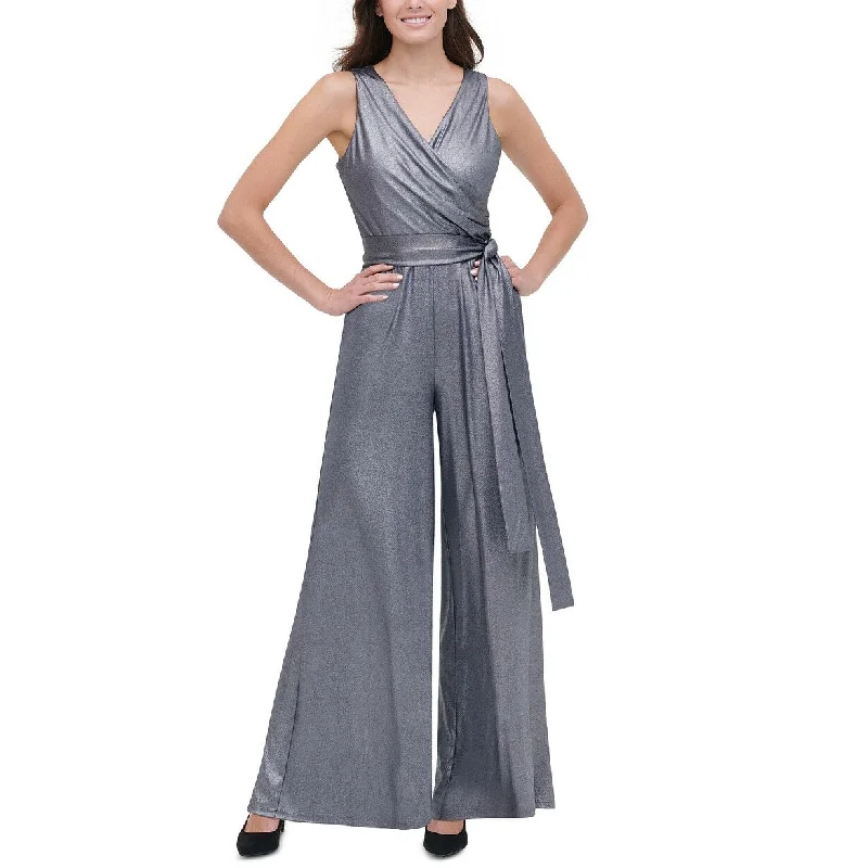Autumn Selection Tommy Hilfiger Women's Metallic Jersey Jumpsuit Silver Size 18