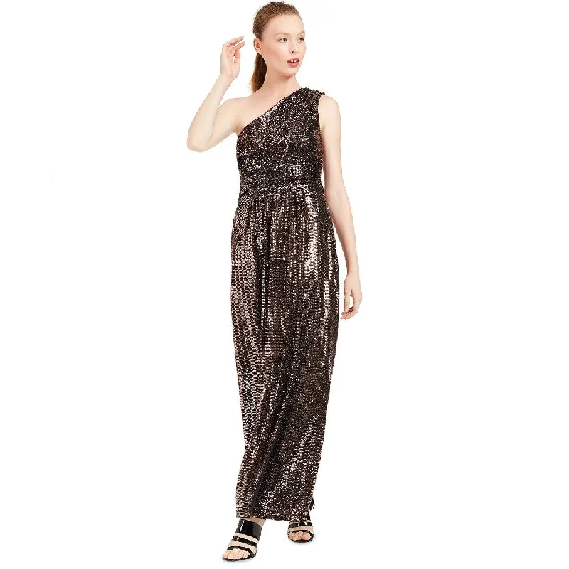 Short Design Calvin Klein Women's One-Shoulder Metallic Gown Black Size 12