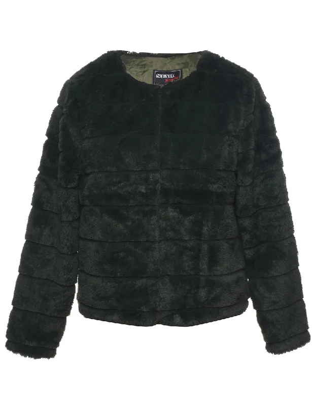 Street Fashion Dark Green Faux Fur Coat - M
