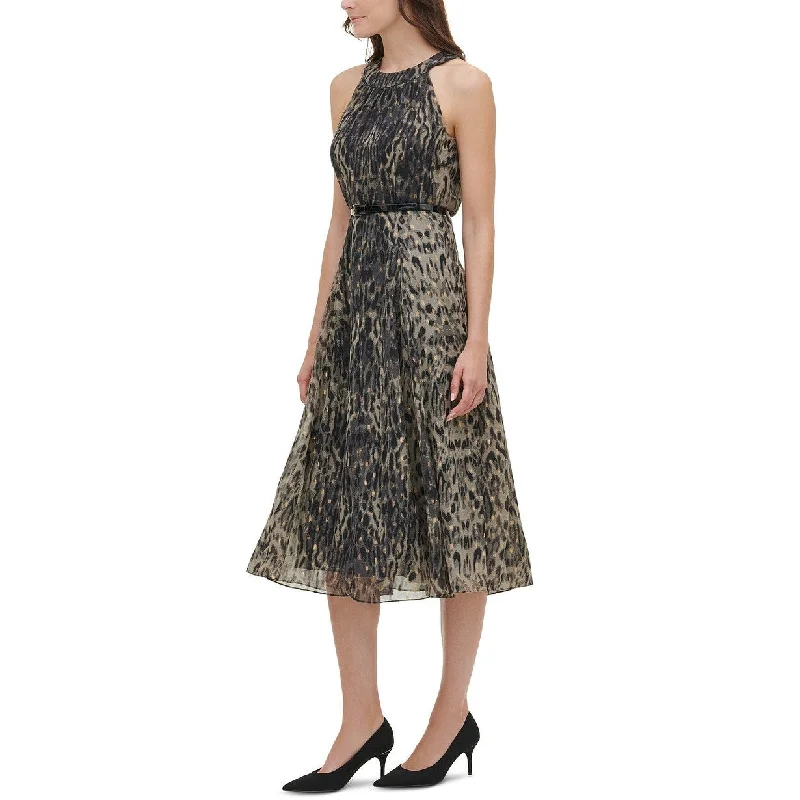 Bright Colors Tommy Hilfiger Women's Printed Belted Midi Dress Gray Size 12