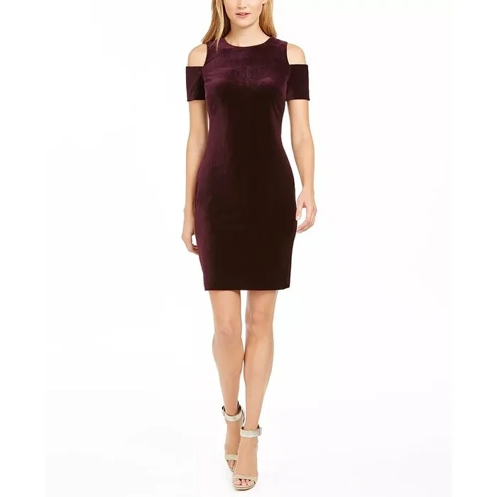 Sweet Style Calvin Klein Women's Velvet Cold-Shoulder Dress Purple Size 14