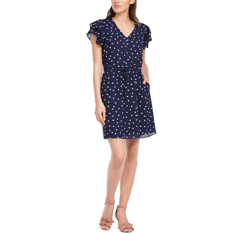 Fashion Expert Maison Jules Women's Printed Flutter-Sleeve Dress Navy Size X-Large