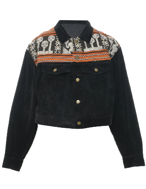 Mid-length Style Corduroy Black Jacket - M