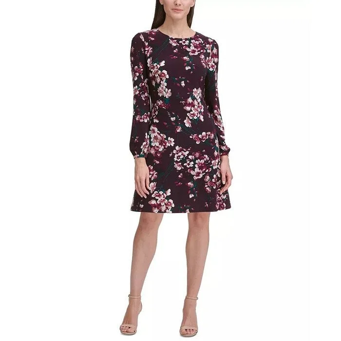 Luxury And Elegant Tommy Hilfiger Women's Floral Jersey A Line Dress Purple Size 12
