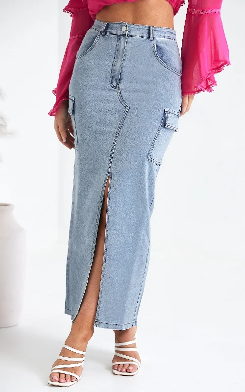 Easygoing Fashion Aurora Denim Maxi Skirt - Blue