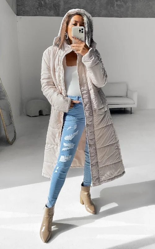 Soft Comfort Eve Longline Puffer Coat - Beige