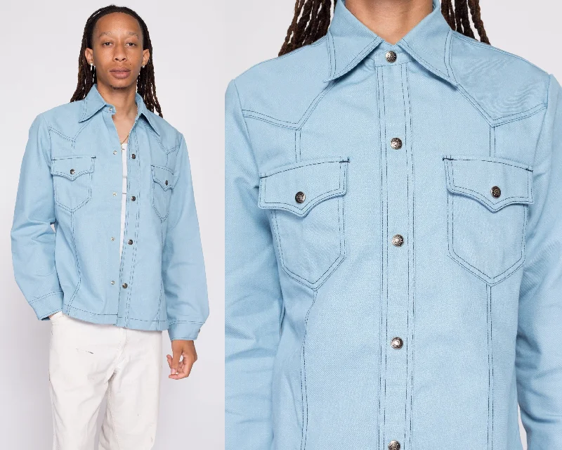 Must-have For Autumn And Winter 70s Light Blue Shirt Jacket - Men's Medium