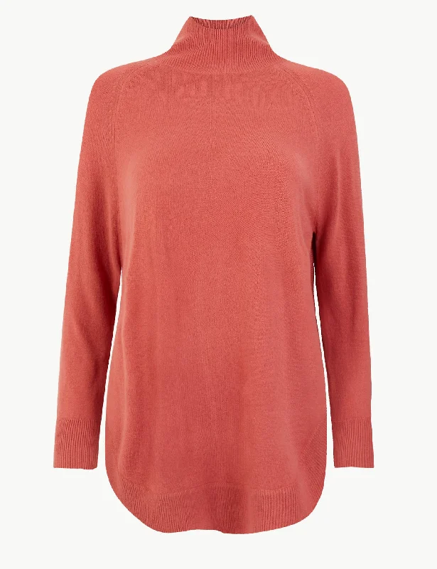 High waist design Curved Hem Relaxed Fit Jumper
