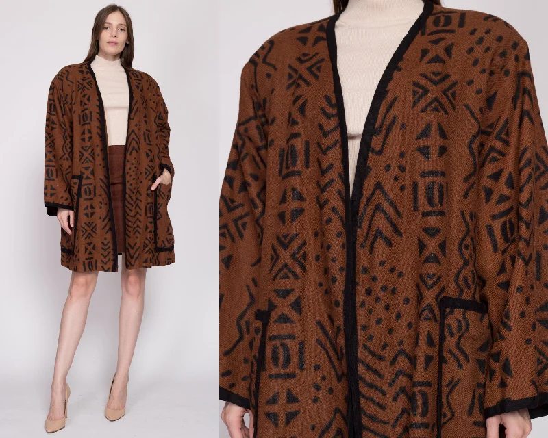 Perfect Tailoring 80s Boho Brown Linen Open Fit Jacket - One Size