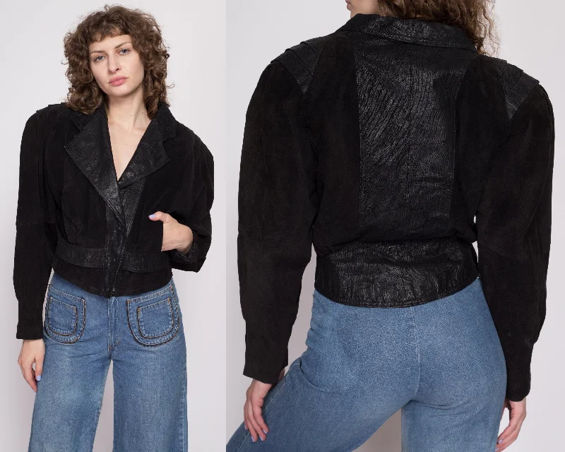 European Plan 80s Black Leather Cropped Moto Jacket - Medium