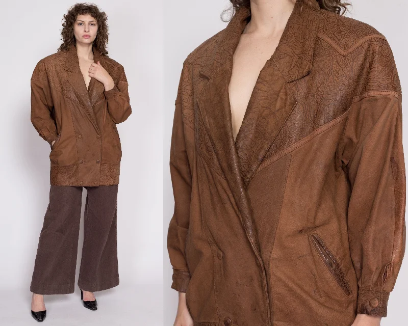 Minimal Style 80s G-III Brown Leather Embossed Jacket - Medium