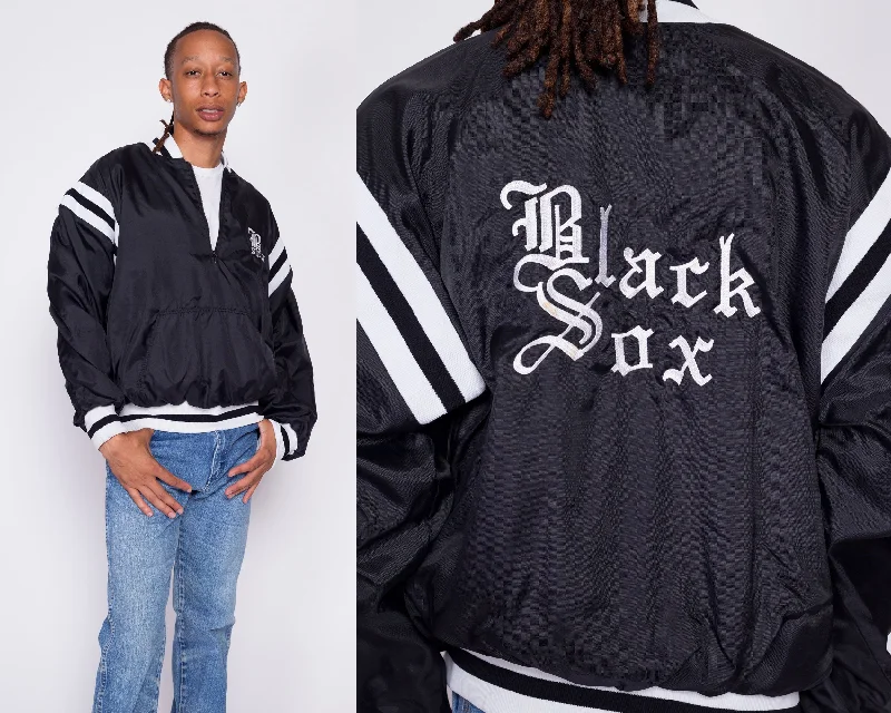Floral Prints 80s Black Sox Baseball Quarter Zip Windbreaker - Men's XL
