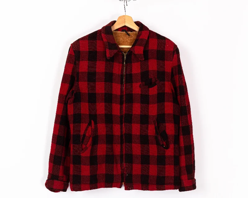 Goddess Outfit 60s 70s Buffalo Plaid Distressed Wool Jacket - Men's Medium, Women's Large