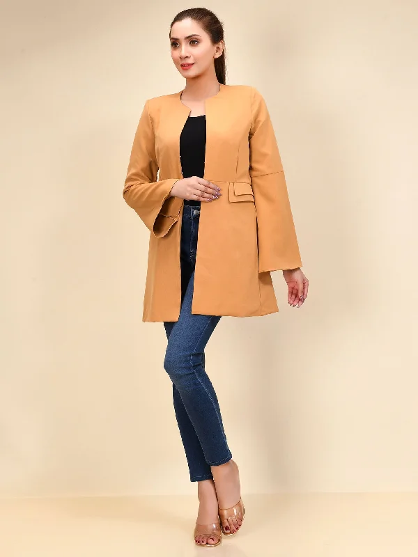 Carefree Bell Sleeved Coat - Mustard
