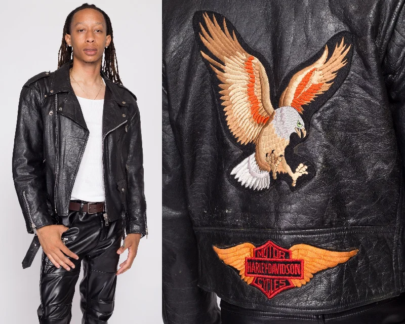 High Street Fashion 80s Harley Davidson Leather Motorcycle Jacket - Men's Large, Size 44