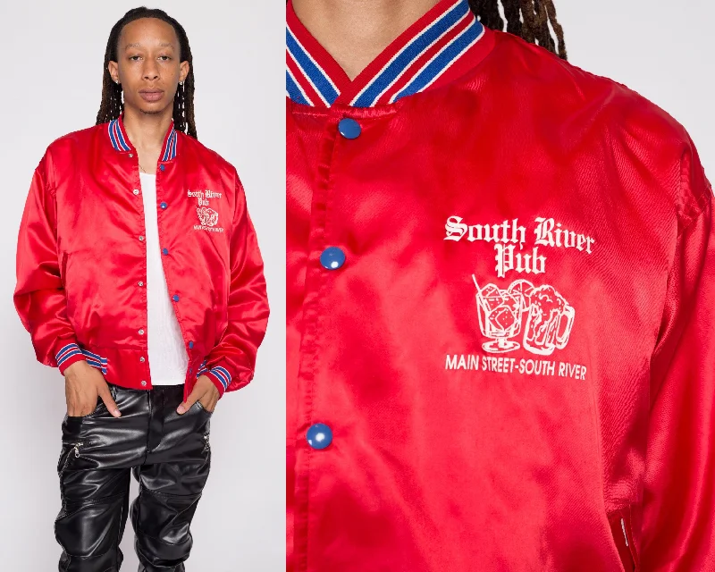 Fashion Classic 80s South River Pub Red Satin Bomber Jacket - Men's XL