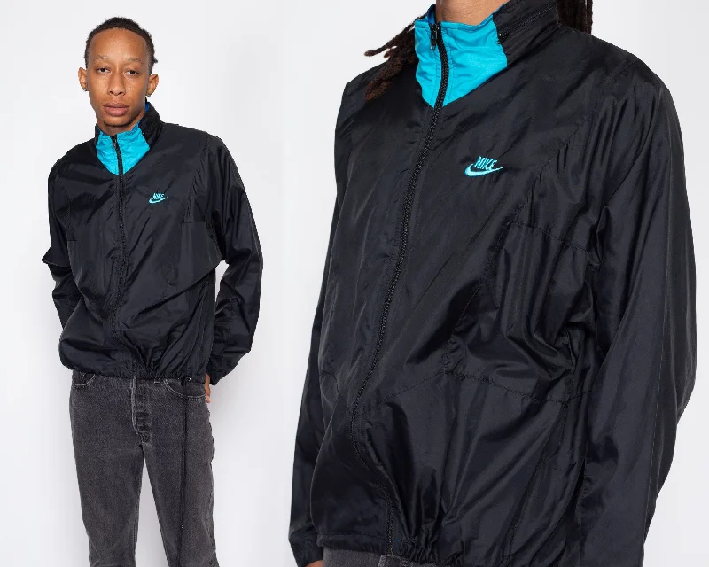 Elegant Wear Large 80s 90s Nike Black & Blue Windbreaker