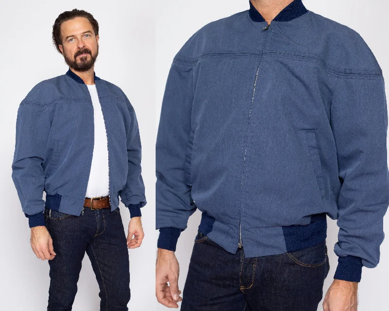 Exquisite Craftsmanship Large 80s Slate Blue Cropped Bomber Jacket