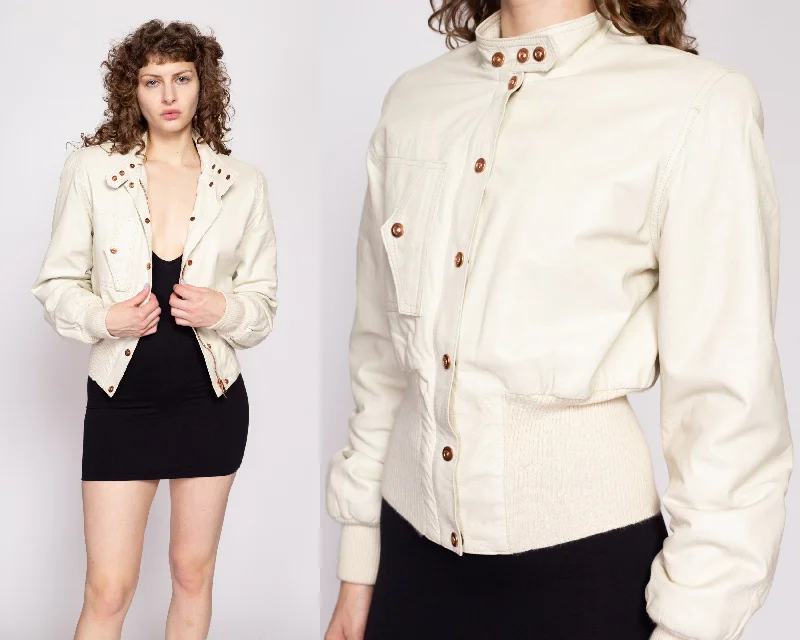 Tropical Style 90s Jean Paul Gaultier JPG White Leather Moto Jacket - Medium
