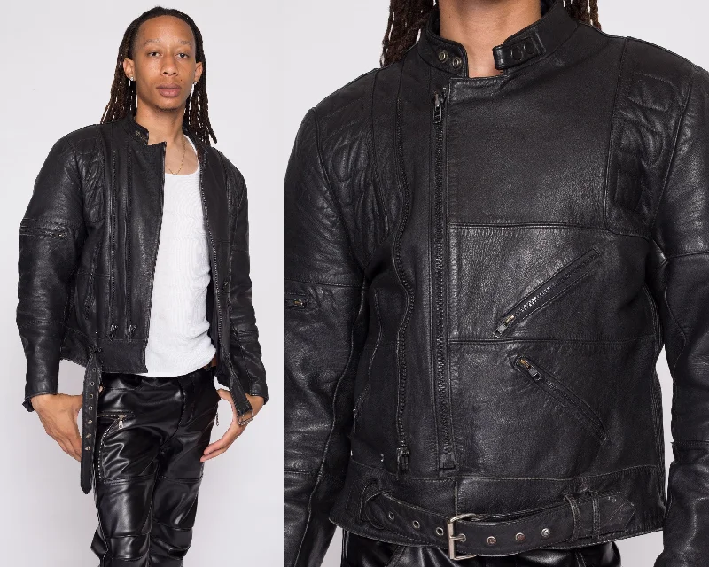Classic Style 90s Wilsons Black Leather Padded Moto Jacket - Men's Large, Size 44