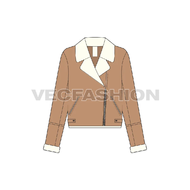Fashion Concept Women's Sherpa Fleece Leather Jacket