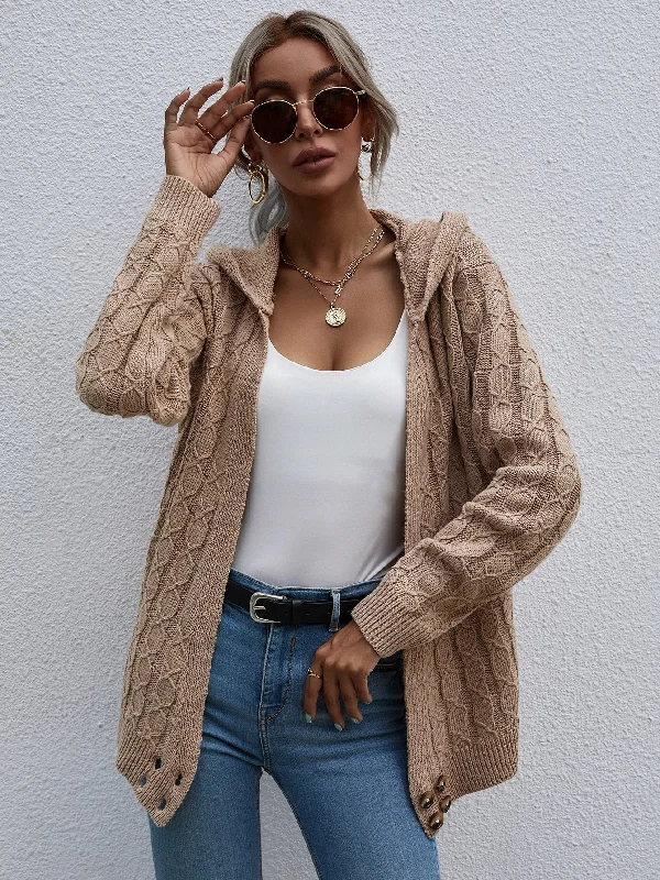 Street Sports Shoes Casual Plain Button Long Sleeve Hooded Short Women Cardigan
