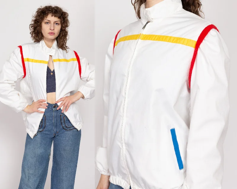Embroidered Letters XL 80s White Primary Color Block Cafe Racer Jacket