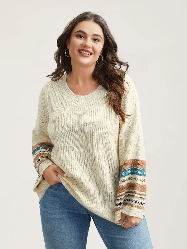 Comfy Chic Round Neck Color-Block Textured Pullover
