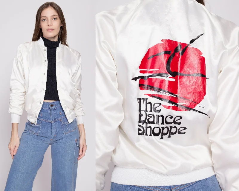 Embroidery Design 80s The Dance Shoppe Cropped Satin Varsity Jacket - Petite XS
