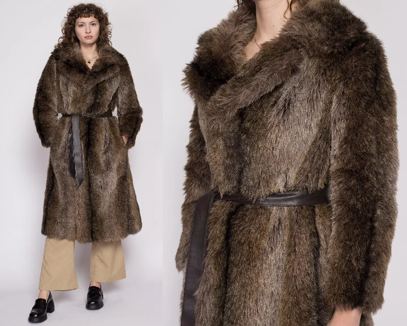 Classic Color XS 70s Brown Faux Fur Belted Coat