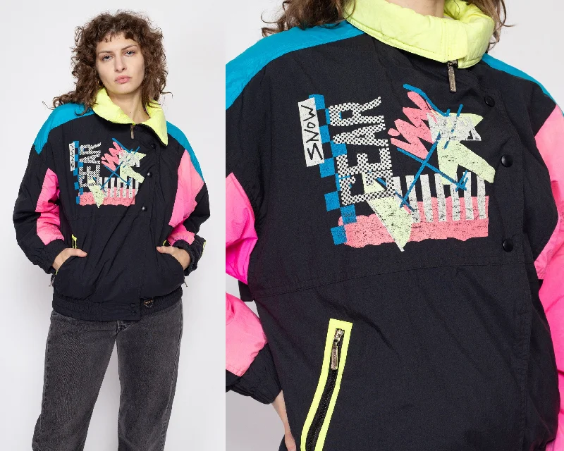 Multifunctional Style XL 80s Neon Color Block Ski Jacket