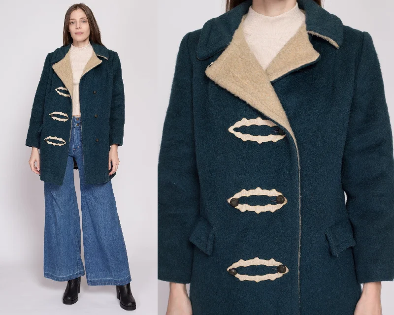 Exquisite Design 60s 70s Emerald Green Double Breasted Coat - Petite Small to Medium