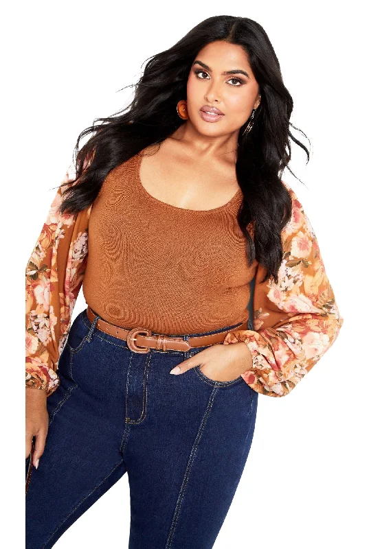 Advanced Customization May Contrast Floral Sleeve Sweater