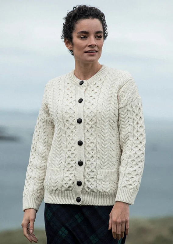 Achill Island Ladies Aran Cardigan | Natural