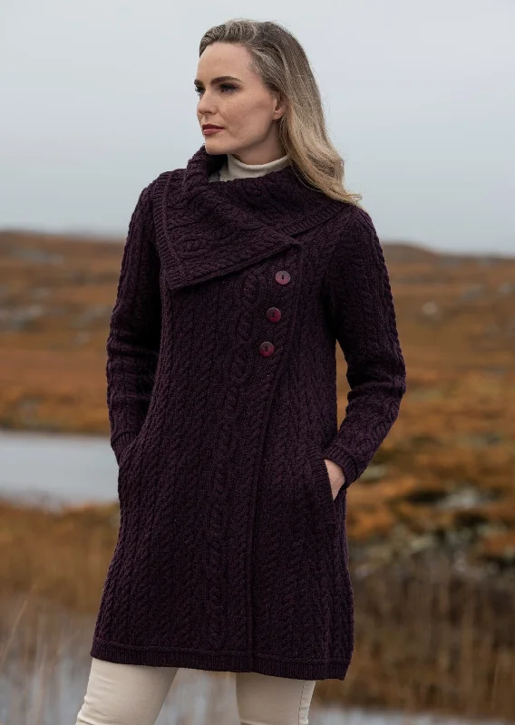 Aran Crafts Chunky Collar Coat | Plum