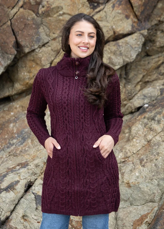 Street Fashion Aran Long Fitted Coat | Burgundy