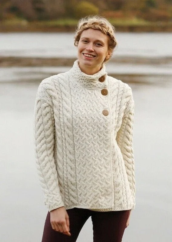 Aran 3 Buttons Trellis Cardigan | Natural