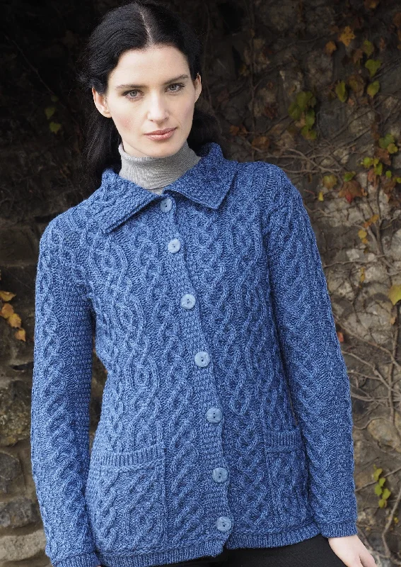 Aran Buttoned Collar Cardigan | Clearance